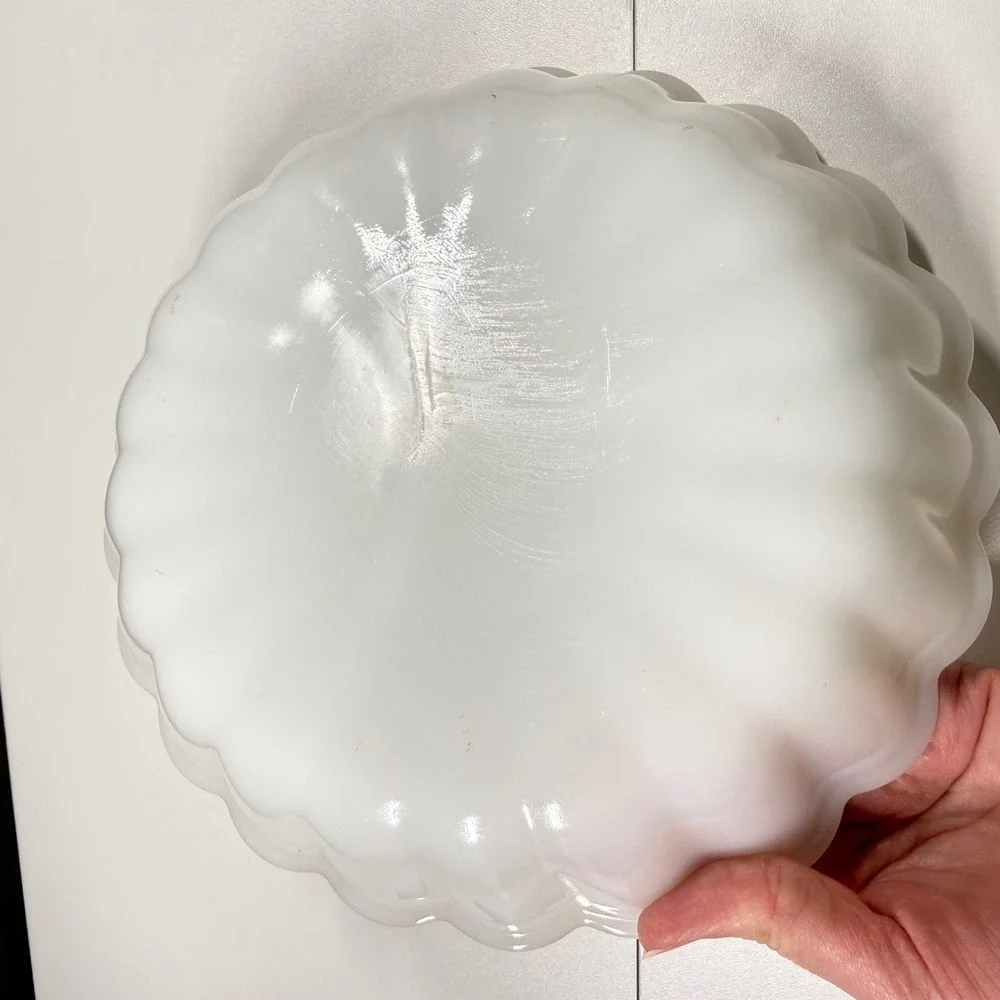 2 FIRE-KING Vintage White Milk Glass Gold Beaded Trim Serving Platter Relish